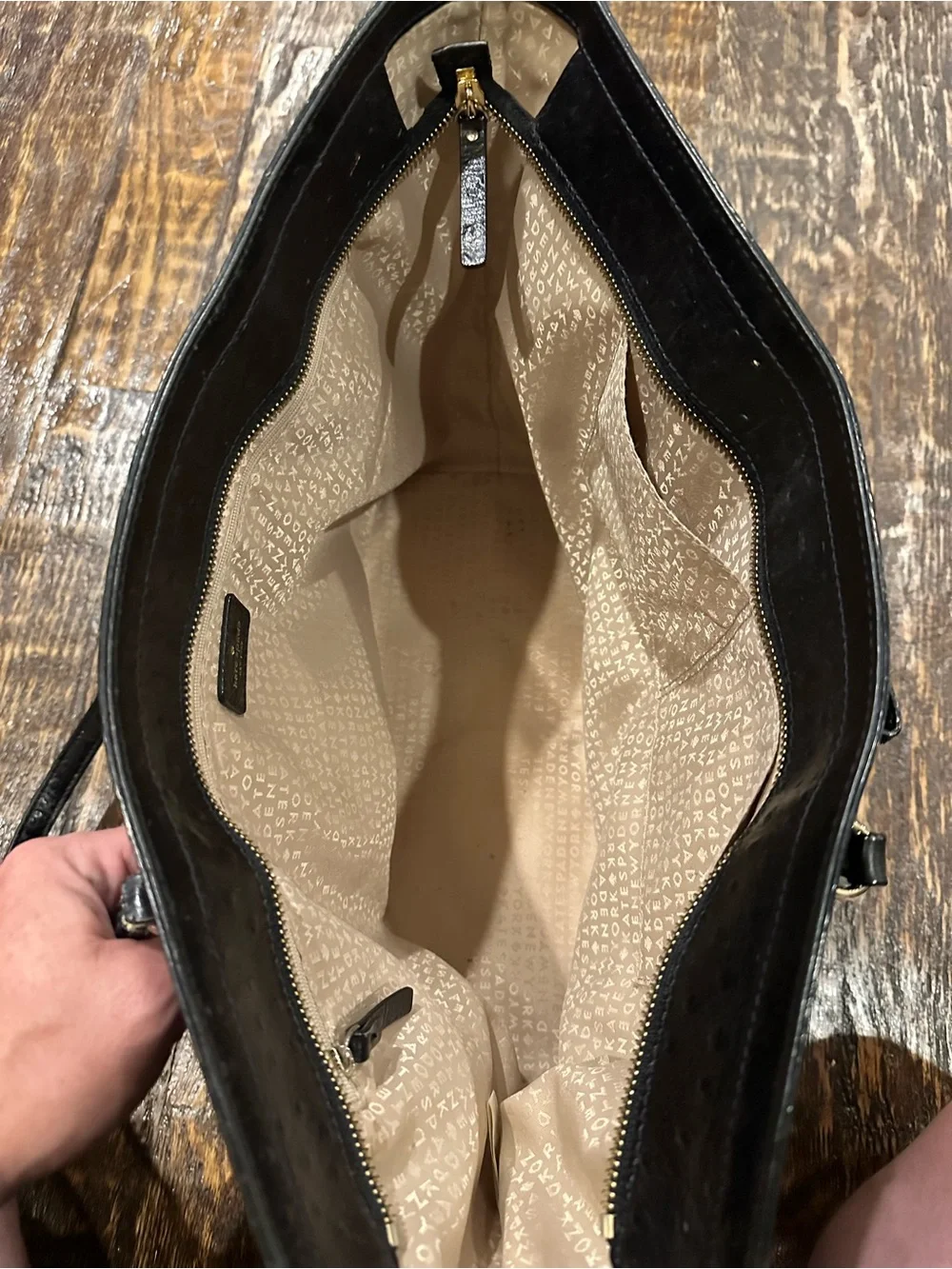 kate spade Valencia Road Harmony Black Ostrich-Texture Tote with Bow Trim